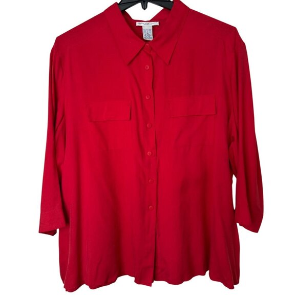 Anna & Frank Red 100% Silk Womens Button-Up Blouse 3/4 Sleeve 3X Office Festival - Picture 1 of 10